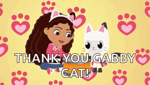 A Thank You Gabby Cat Card With A Girl And Cat GIF