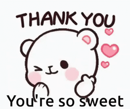 A Thank You Sticker With A Teddy Bear And Hearts That Says `` Thank You , You 'Re So Sweet '' . GIF