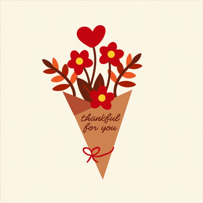 A Thankful For You Card With A Bouquet Of Flowers And Leaves GIF