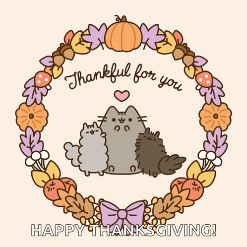 A Thankful For You Happy Thanksgiving Greeting Card With Two Cats GIF