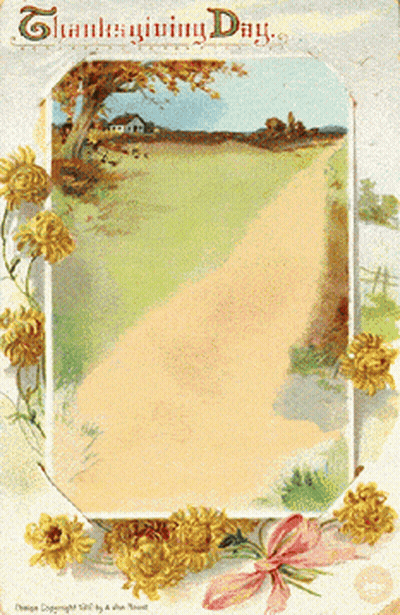 A Thanksgiving Day Card With Flowers And A Road GIF