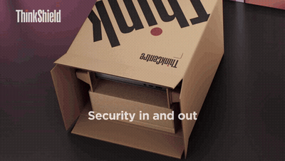 A Think Shield Cardboard Box With A Laptop Inside Of It GIF