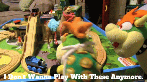 A Thomas The Tank Engine Toy Is Sitting On A Table GIF