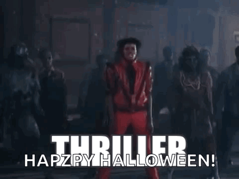 A Thriller Happy Halloween Greeting Card With A Group Of Zombies Dancing In The Street . GIF