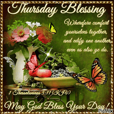 A Thursday Blessing Greeting Card With Butterflies And Flowers GIF