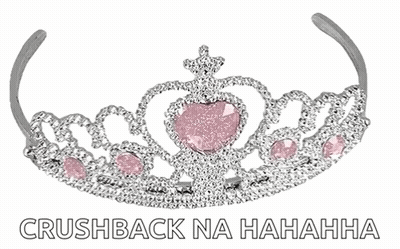 A Tiara With A Pink Heart In The Center And The Words Crushback Na Hahaha Below It GIF