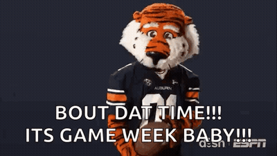 A Tiger Mascot Is Holding A Football And Says Bout Dat Time Its Game Week Baby ! GIF