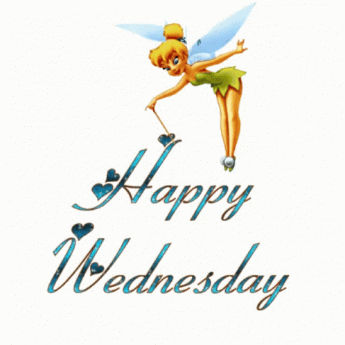 A Tinkerbell Is Flying In The Air With The Words Happy Wednesday Below Her GIF