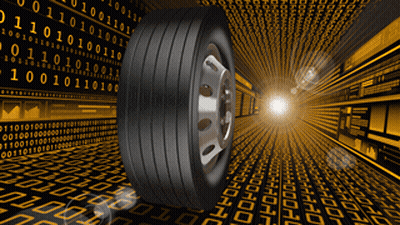 A Tire Is Surrounded By Binary Code And A Light Is Coming Out Of It GIF