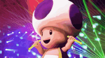 A Toad Is Singing Into A Microphone While Holding A Stick In A Club . GIF