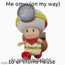 A Toad With A Magnifying Glass On His Head Says Me Omw On My Way To Play Mining Night GIF