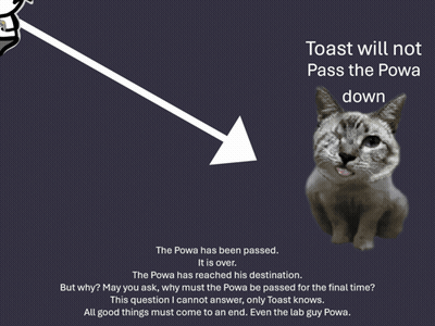 A Toast Will Not Pass The Powa Down Poster With A Cat In The Foreground GIF