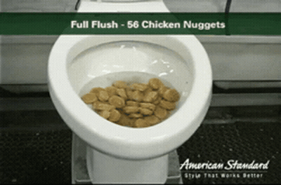 A Toilet With Chicken Nuggets In It That Says American Standard GIF