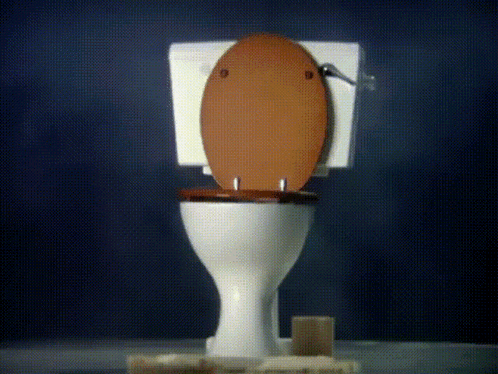 A Toilet With The Lid Up And A Soap Dispenser Next To It GIF