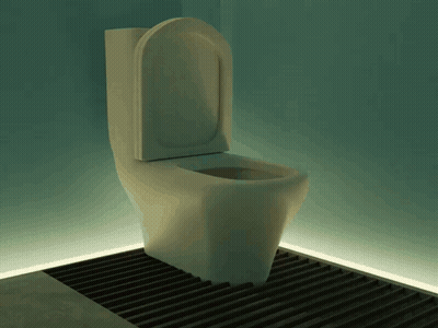 A Toilet With The Lid Up In A Bathroom GIF
