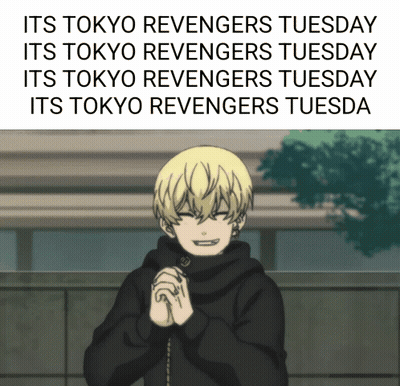 A Tokyo Revengers Poster With A Picture Of A Boy Praying GIF