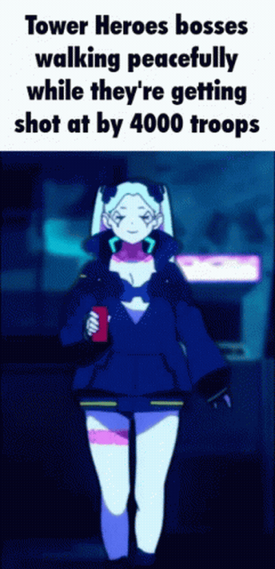 A Tower Heroes Boss Is Walking Peacefully While They 'Re Getting Shot At By 4000 Troops GIF