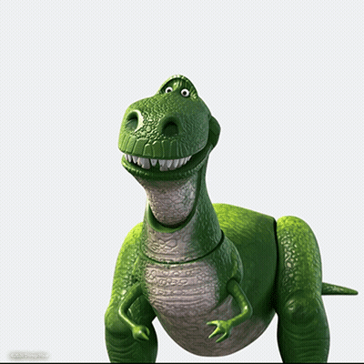 A Toy Dinosaur From Toy Story Is Smiling And Looking Up GIF