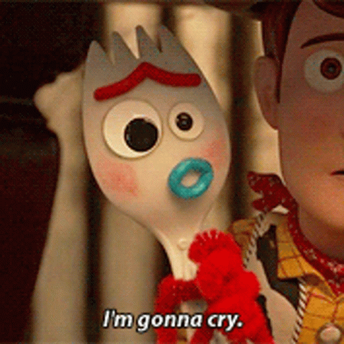 A Toy Story Character Says I 'M Gonna Cry Next To A Fork GIF