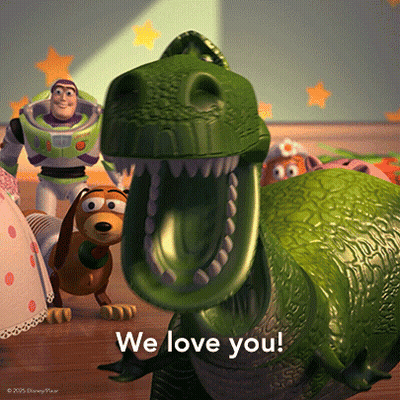 A Toy Story Scene With Buzz Lightyear And Slinky Dog Says We Love You GIF
