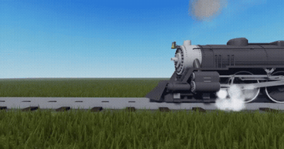 A Train Is Going Down The Tracks And Smoke Is Coming Out Of The Engine GIF