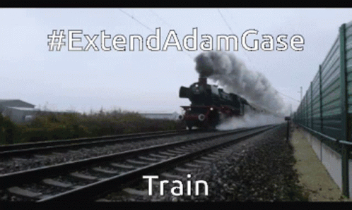 A Train Is Going Down The Tracks With A Caption That Says #Extendadamgase Train GIF