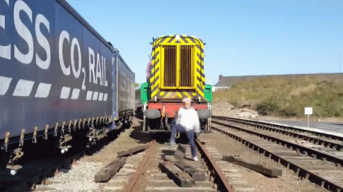 A Train That Says Co2 Rail On The Side Of It GIF