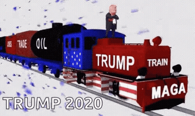 A Train That Says Trump Train Maga On The Side Of It GIF