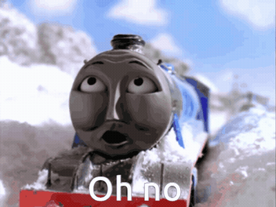 A Train With A Surprised Face And The Words Oh No Below It GIF