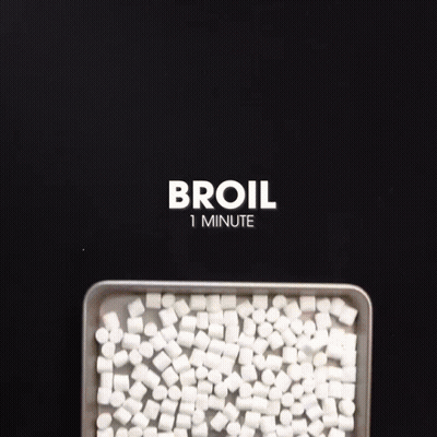 A Tray Of Marshmallows Says Broil 1 Minute GIF