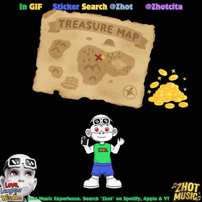 A Treasure Map With A Monkey Holding A Cell Phone Next To It GIF