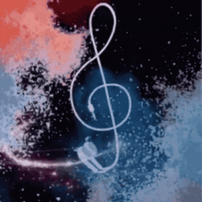 A Treble Clef Is Surrounded By Headphones On A Colorful Background GIF