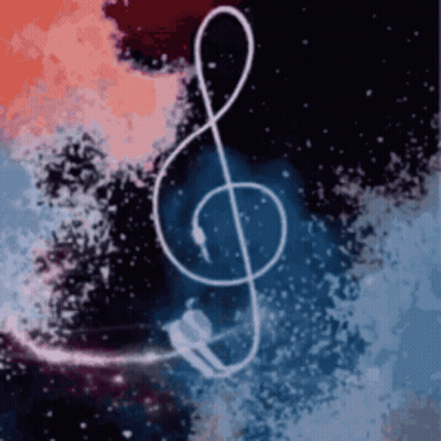 A Treble Clef With Headphones Attached To It On A Colorful Background . GIF