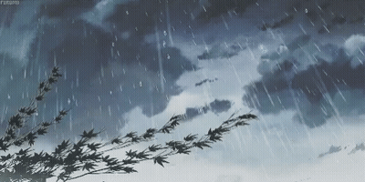 A Tree Branch Is Silhouetted Against A Cloudy Sky While Rain Falls GIF