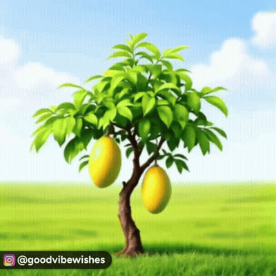 A Tree With Two Yellow Fruits Growing On It In A Field GIF