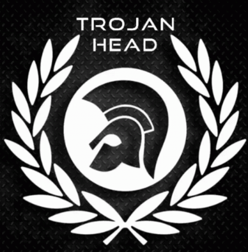 A Trojan Head Logo With A Laurel Wreath Around A Helmet GIF
