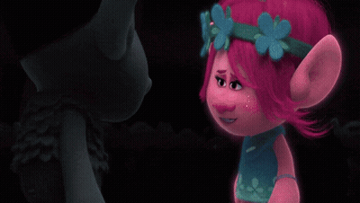A Troll And A Girl Are Touching Each Other 'S Hands GIF