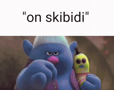 A Troll Holding A Worm And The Words " On Skibidi " GIF