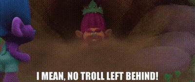 A Troll Is Standing In Front Of A Crowd Of Trolls And Says `` I Mean No Troll Left Behind ! '' GIF