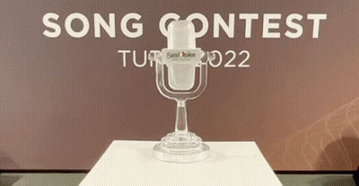 A Trophy For The Eurovision Song Contest Is On Display GIF