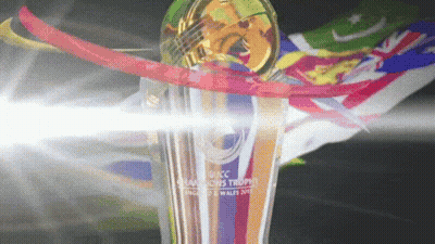 A Trophy That Says Champions Trophy Is Surrounded By Flags GIF
