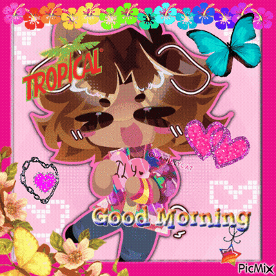 A Tropical Good Morning Card With A Cartoon Character GIF