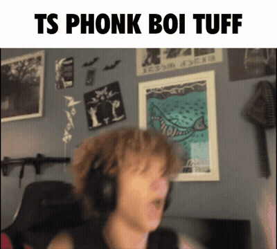 a ts phonk boi tuff meme shows a man wearing headphones