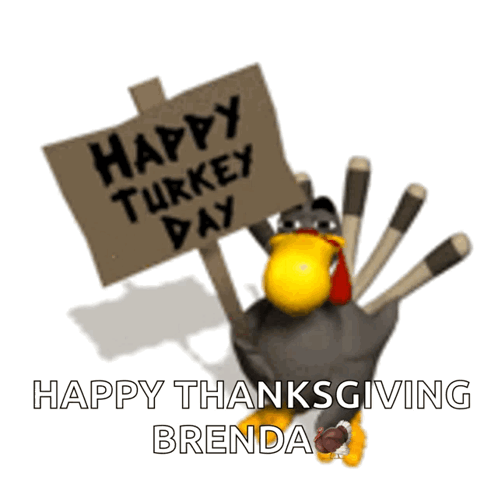 A Turkey Holding A Sign That Reads Happy Turkey Day GIF