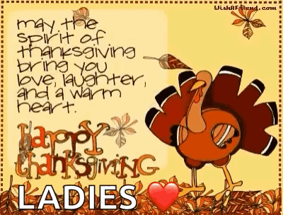 A Turkey Is Standing In A Pile Of Leaves On A Yellow Background With A Happy Thanksgiving Message . GIF