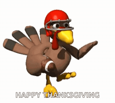 A Turkey Wearing A Football Helmet Is Holding A Football And Says Happy Thanksgiving . GIF