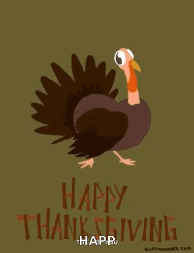 A Turkey With Smoke Coming Out Of Its Eyes And The Words Happy Thanksgiving Written Below It GIF