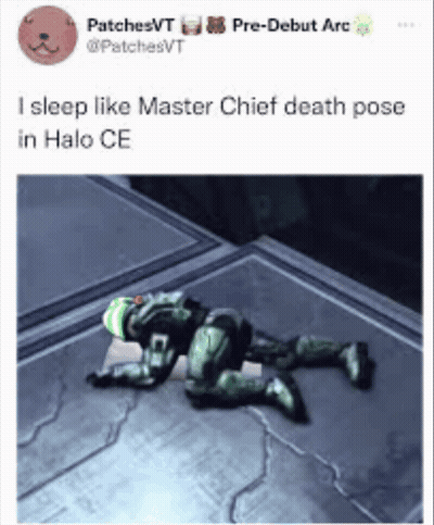 A Tweet From Patchesvt Shows A Video Game Character Laying On The Floor GIF