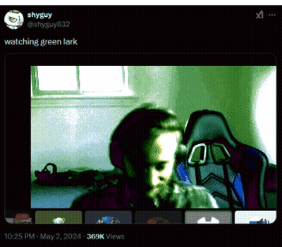 A Tweet From Shyguy Shows A Green Lark GIF