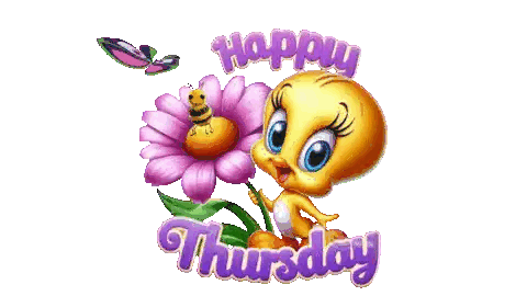 A Tweety Bird Is Holding A Flower With The Words Happy Thursday Below It Sticker
